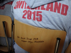 The chairs were donated by Scouts including this chair sponsored by a Florida troop.