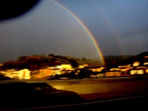 Double rainbow over Deruta, Italy.