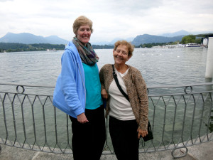 We waited our turn to take photos of each other in front of the lake. Here are Tracy and Rachel in Lucerne, Switzerland