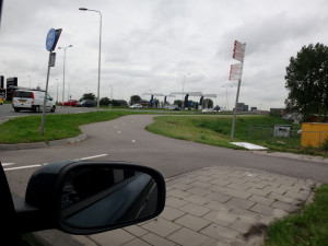 This is where we entered the highway to Rotterdam.  See those cloudy skies?  Reminds me of Cleveland.  Cargo ships between Cleveland, Ohio and Rotterdam can make the trip in just under 11 days.