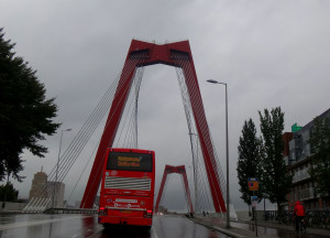 Here’s a bridge we took inside the city.  Loved the burst of red in the dreary rain.