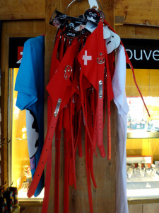 Dog leashes feature little Swiss flags.