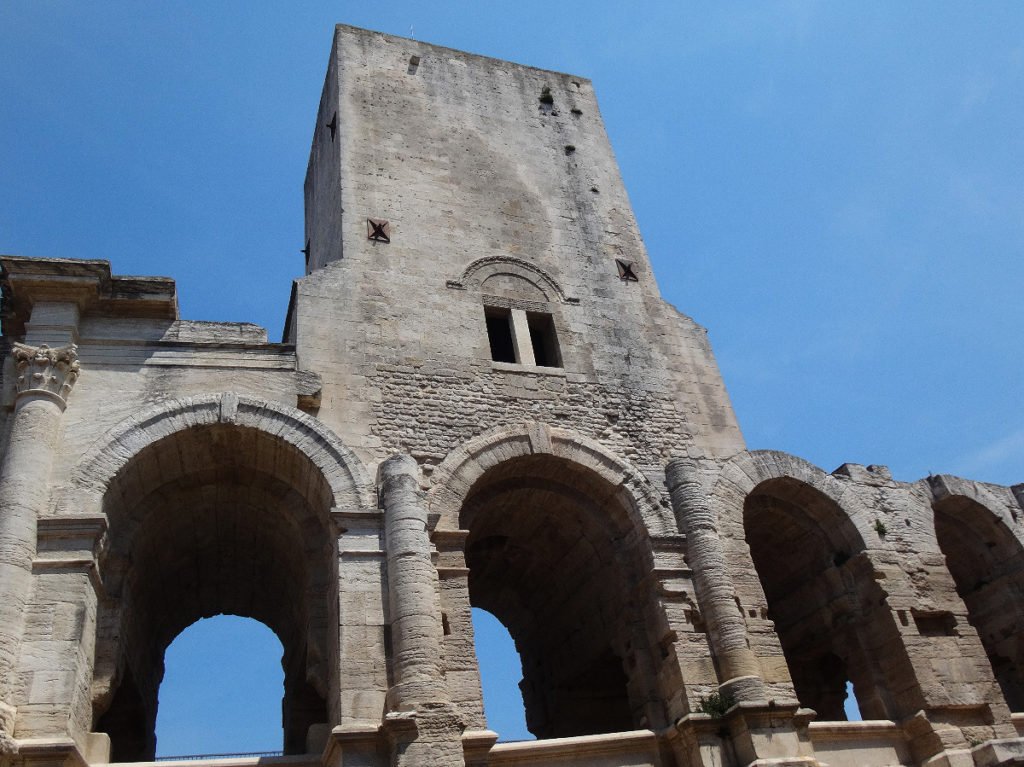 This coliseum still has it's third story placard in place, rare for a Roman ruin. Arles, France