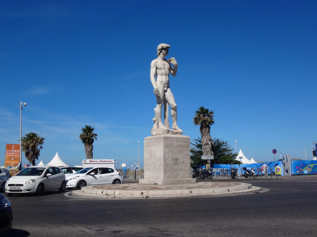 David in the center of a traffi circle. Marseille, France