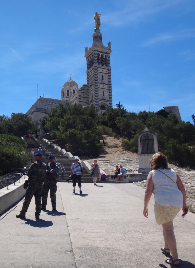 We climbed ALL of those stairs in high heat under a blazing sun. Basilique Notre-Dame de la Garde in Marseille, France